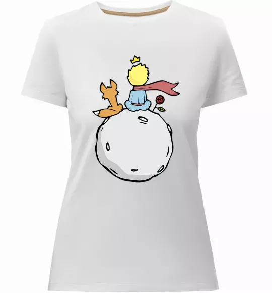 Жіноча преміум футболка Маленький принц сидить спиною Білий фото