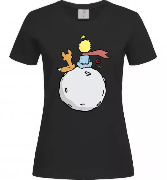 Женская футболка Маленький принц сидить спиною Черный фото