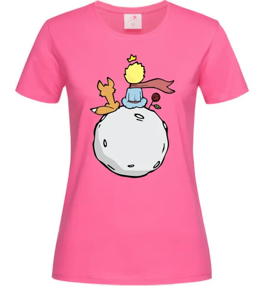 Женская футболка Маленький принц сидить спиною Ярко-розовый фото