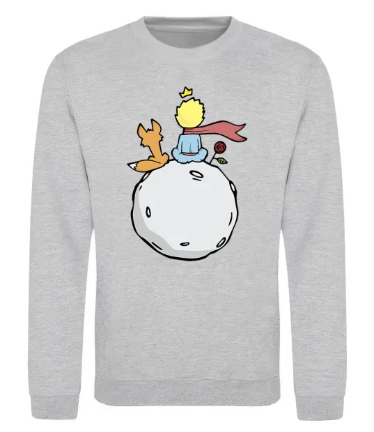 Свитшот Маленький принц сидить спиною Серый меланж фото