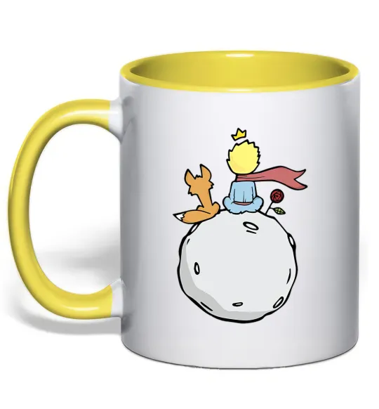 Чашка с цветной ручкой Маленький принц сидить спиною Лимонный фото