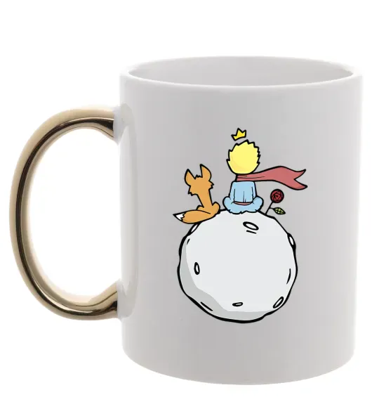 Чашка с цветной ручкой Маленький принц сидить спиною Золото фото