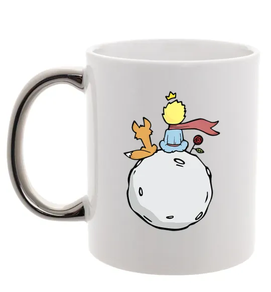 Чашка с цветной ручкой Маленький принц сидить спиною Серебро фото