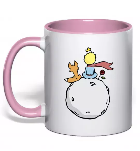 Чашка с цветной ручкой Маленький принц сидить спиною Нежно розовый фото