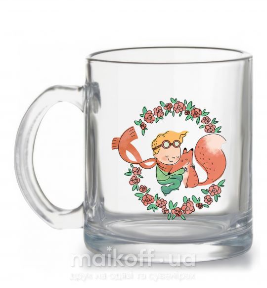 Чашка скляна Маленький принц и лиса в цветах Прозорий фото