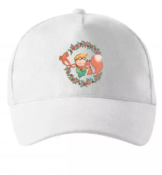 Кепка Маленький принц та лисиця в квітах Білий фото