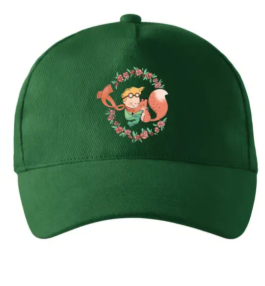 Кепка Маленький принц та лисиця в квітах Темно-зелений фото