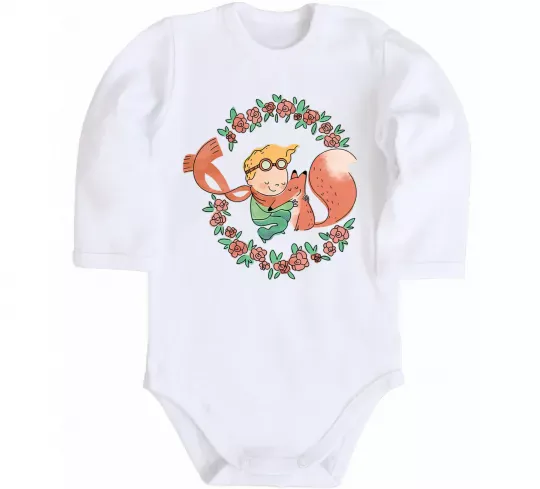 Дитячий бодік Маленький принц та лисиця в квітах Білий фото