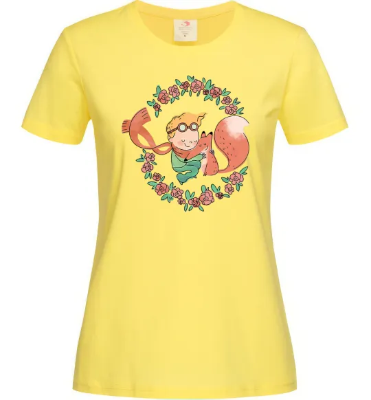 Женская футболка Маленький принц та лисиця в квітах Лимонный фото