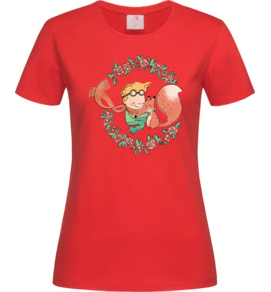 Женская футболка Маленький принц та лисиця в квітах Красный фото