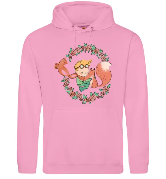 Мужская толстовка (худи) Маленький принц та лисиця в квітах Розовый фото