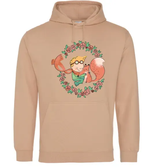 Женская толстовка (худи) Маленький принц та лисиця в квітах Песочный фото