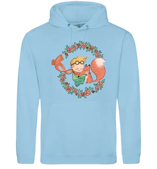 Женская толстовка (худи) Маленький принц та лисиця в квітах Голубой фото