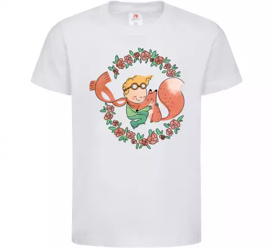 Детская футболка Маленький принц та лисиця в квітах Белый фото