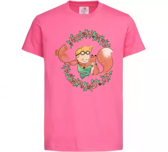 Детская футболка Маленький принц та лисиця в квітах Ярко-розовый фото