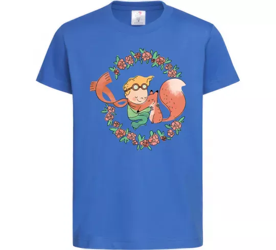 Детская футболка Маленький принц та лисиця в квітах Ярко-синий фото