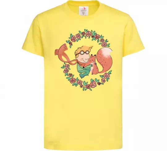 Детская футболка Маленький принц та лисиця в квітах Лимонный фото