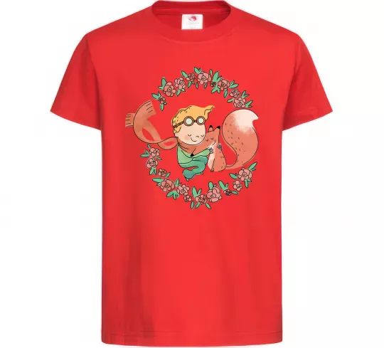 Детская футболка Маленький принц та лисиця в квітах Красный фото