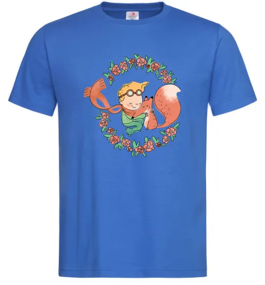 Чоловіча футболка Маленький принц та лисиця в квітах Яскраво-синій фото