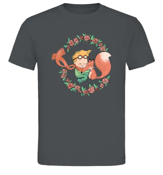 Чоловіча футболка Маленький принц та лисиця в квітах Графіт фото