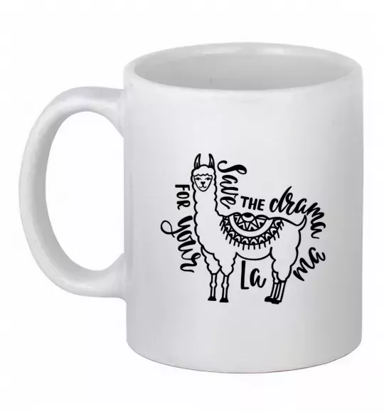 Чашка керамічна Save the drama for your lama black Білий фото