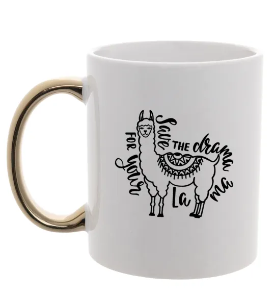 Чашка з кольоровою ручкою Save the drama for your lama black Золото фото