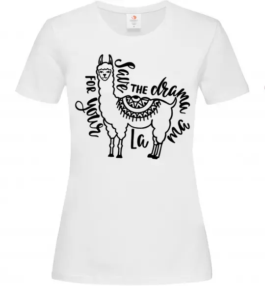 Женская футболка Save the drama for your lama black Белый фото