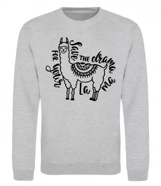 Світшот Save the drama for your lama black Сірий меланж фото