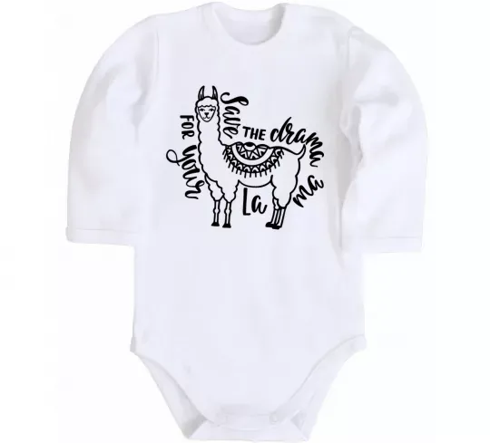 Детский боди Save the drama for your lama black Белый фото