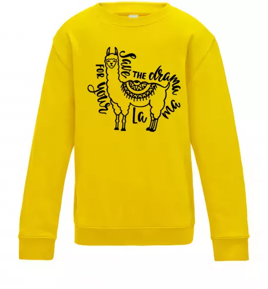 Дитячий світшот Save the drama for your lama black Сонячно жовтий фото