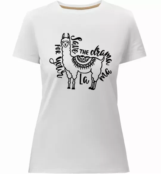 Жіноча преміум футболка Save the drama for your lama black Білий фото