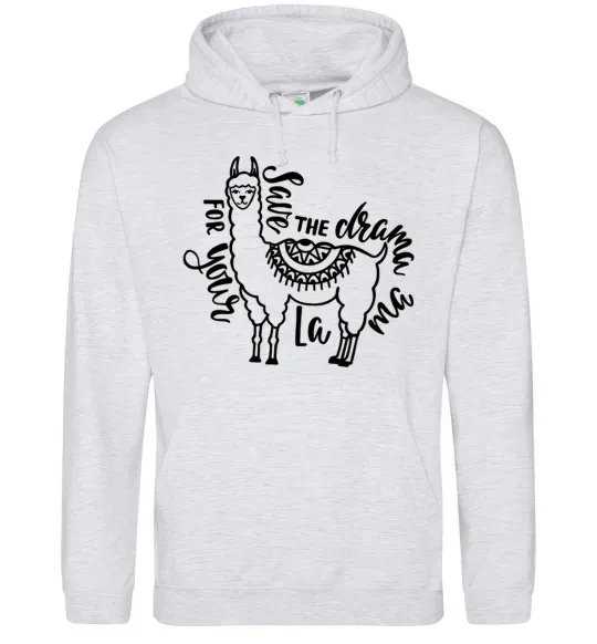 Чоловіча толстовка (худі) Save the drama for your lama black Сірий меланж фото