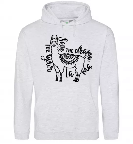 Женская толстовка (худи) Save the drama for your lama black Серый меланж фото