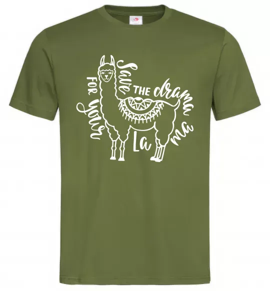 Чоловіча футболка Save the drama for your lama black Оливковий фото