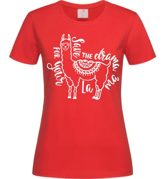 Женская футболка Save the drama for your lama black Красный фото