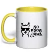 Чашка з кольоровою ручкою No probllama Сонячно жовтий фото