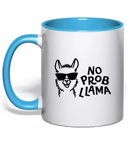 Чашка з кольоровою ручкою No probllama Блакитний фото