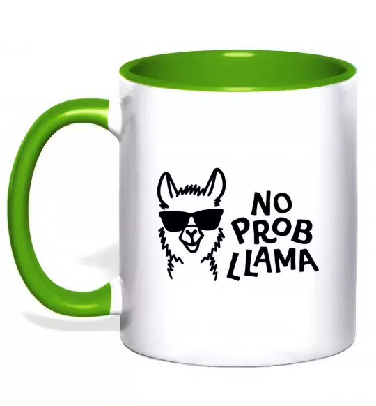 Чашка з кольоровою ручкою No probllama Зелений фото