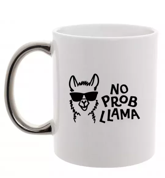 Чашка з кольоровою ручкою No probllama Срібло фото