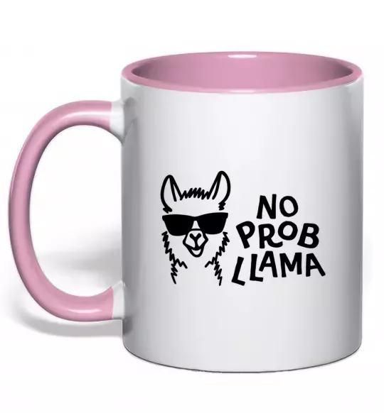 Чашка з кольоровою ручкою No probllama Ніжно рожевий фото