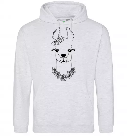 Мужская толстовка (худи) Лама дівчинка в квітах Серый меланж фото