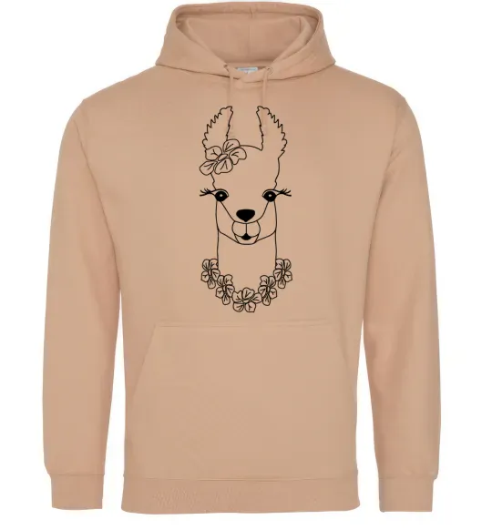 Мужская толстовка (худи) Лама дівчинка в квітах Песочный фото