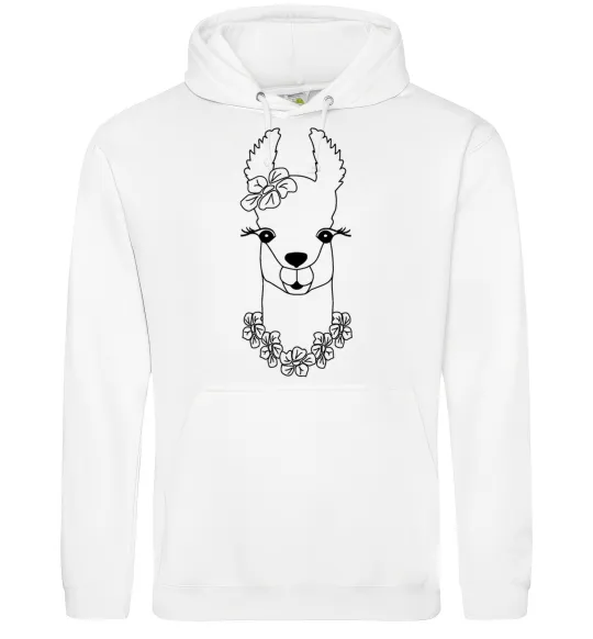 Женская толстовка (худи) Лама дівчинка в квітах Белый фото