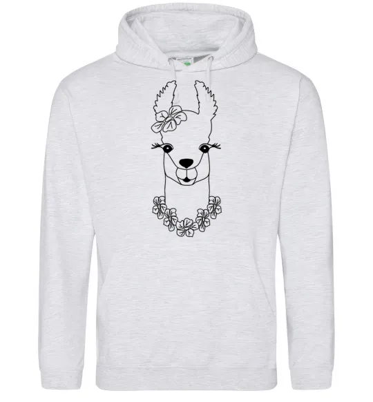 Женская толстовка (худи) Лама дівчинка в квітах Серый меланж фото