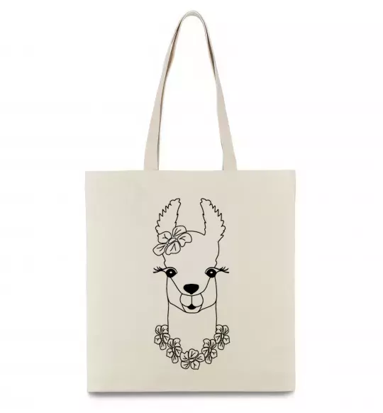 Еко-сумка Лама дівчинка в квітах Бежевий фото