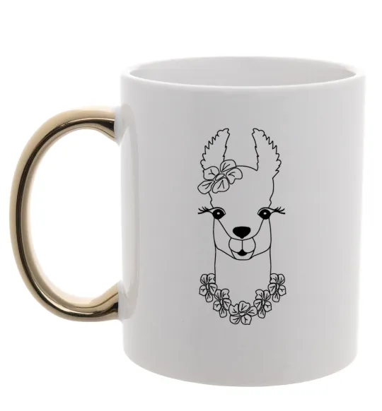 Чашка з кольоровою ручкою Лама дівчинка в квітах Золото фото