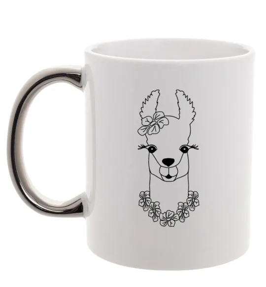 Чашка з кольоровою ручкою Лама дівчинка в квітах Срібло фото