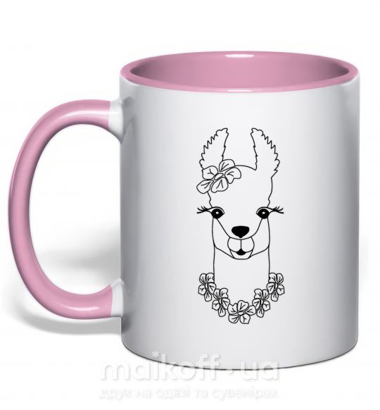 Чашка с цветной ручкой Лама девочка в цветочках Нежно розовый фото