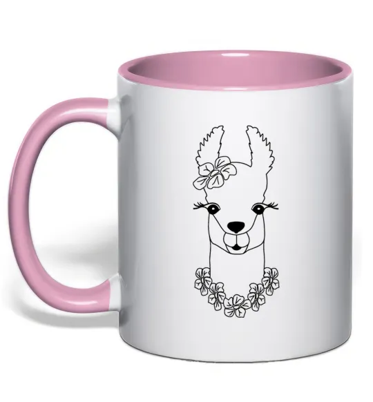 Чашка з кольоровою ручкою Лама дівчинка в квітах Ніжно рожевий фото