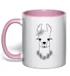 Чашка з кольоровою ручкою Лама дівчинка в квітах Ніжно рожевий Чашка з кольоровою ручкою Лама дівчинка в квітах Ніжно рожевий фото
